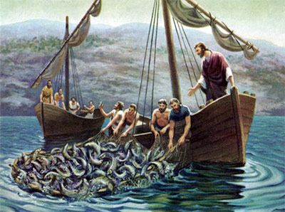 Jesús se acerca, toma el pan y se lo da, y lo mismo el pescado